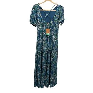 NWT Boden Women 6R Maxi Cutout-Back Jersey Dress Aegean Blue Paradise Tier D0681